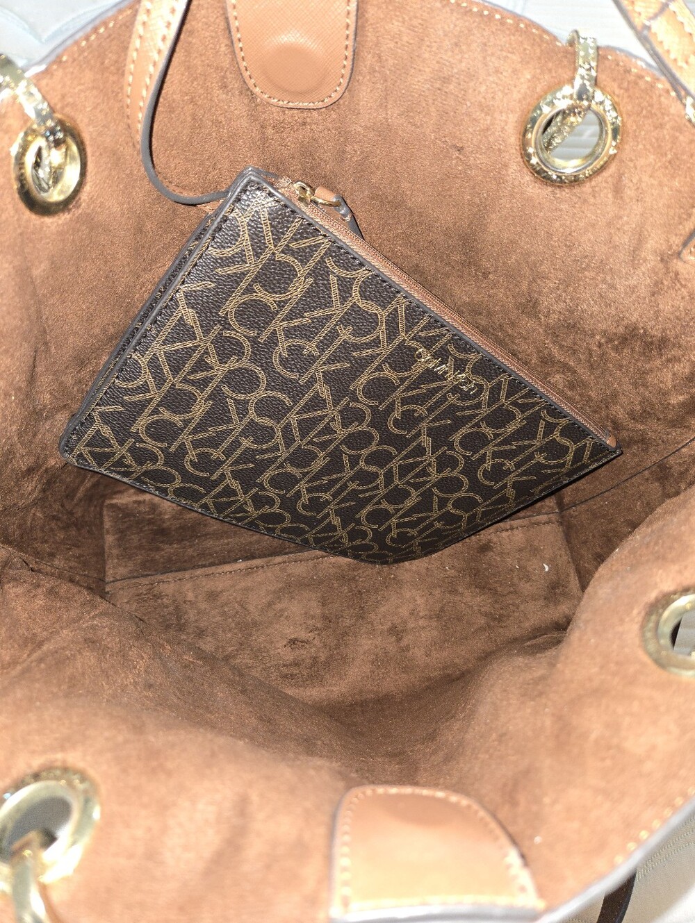 Calvin Klein Brown Monogram Logo Tote with Gold Hardware - Picture 6 of 11